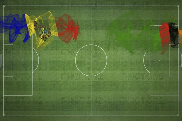 Moldova vs Zambia Soccer Match, national colors, national flags, soccer field, football game, Competition concept, Copy space