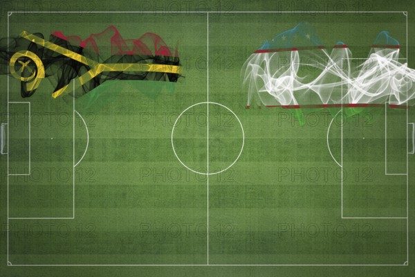 Vanuatu vs Uzbekistan Soccer Match, national colors, national flags, soccer field, football game, Competition concept, Copy space