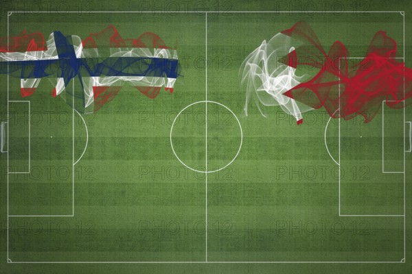 Norway vs Bahrain Soccer Match, national colors, national flags, soccer field, football game, Competition concept, Copy space
