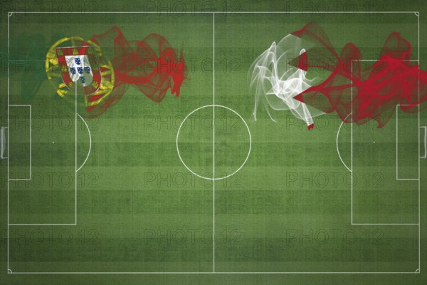 Portugal vs Bahrain Soccer Match, national colors, national flags, soccer field, football game, Competition concept, Copy space