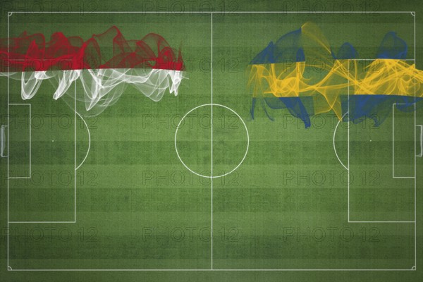 Monaco vs Sweden Soccer Match, national colors, national flags, soccer field, football game, Competition concept, Copy space