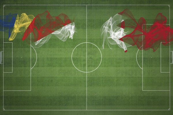 Seychelles vs Bahrain Soccer Match, national colors, national flags, soccer field, football game, Competition concept, Copy space