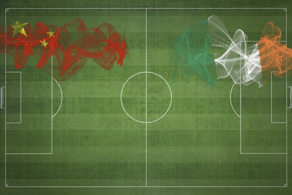 China vs Ireland Soccer Match, national colors, national flags, soccer field, football game, Competition concept, Copy space