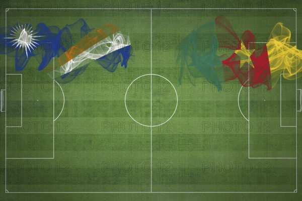 Marshall Islands vs Cameroon Soccer Match, national colors, national flags, soccer field, football game, Competition concept, Copy space