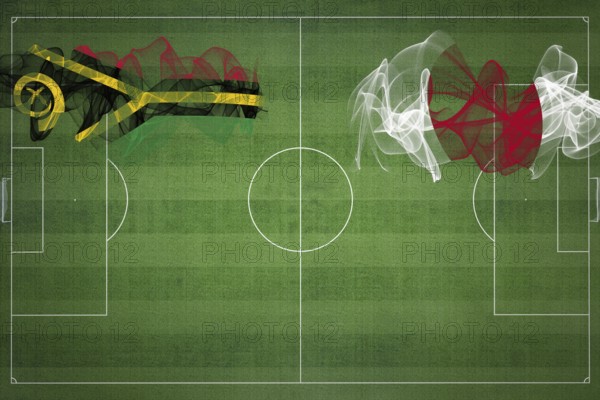 Vanuatu vs Japan Soccer Match, national colors, national flags, soccer field, football game, Competition concept, Copy space