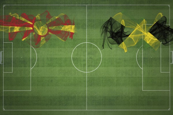 North Macedonia vs Jamaica Soccer Match, national colors, national flags, soccer field, football game, Competition concept, Copy space