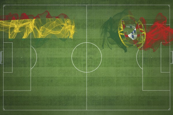 Bolivia vs Portugal Soccer Match, national colors, national flags, soccer field, football game, Competition concept, Copy space