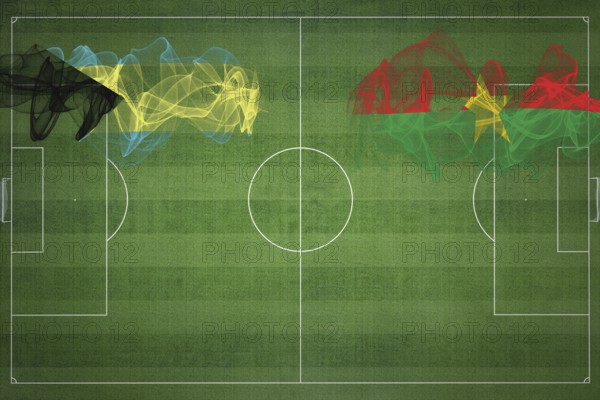 Bahamas vs Burkina Faso Soccer Match, national colors, national flags, soccer field, football game, Competition concept, Copy space