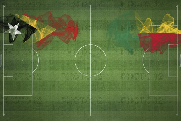 East Timor vs Benin Soccer Match, national colors, national flags, soccer field, football game, Competition concept, Copy space