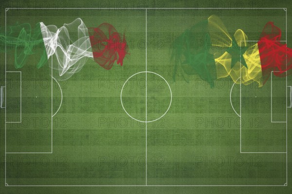 Italy vs Senegal Soccer Match, national colors, national flags, soccer field, football game, Competition concept, Copy space