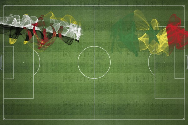 Brunei vs Senegal Soccer Match, national colors, national flags, soccer field, football game, Competition concept, Copy space