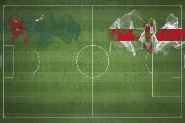 Turkmenistan vs Northern Ireland Soccer Match, national colors, national flags, soccer field, football game, Competition concept, Copy space