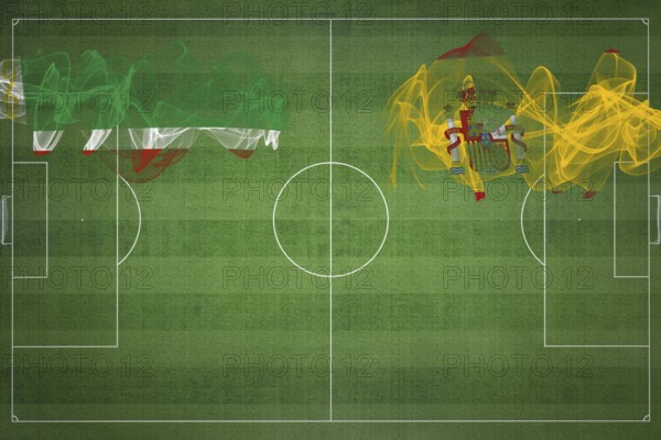 Chechnya vs Spain Soccer Match, national colors, national flags, soccer field, football game, Competition concept, Copy space