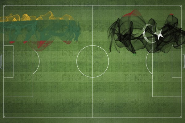 Lithuania vs Libya Soccer Match, national colors, national flags, soccer field, football game, Competition concept, Copy space