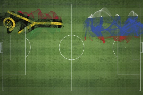 Vanuatu vs Russia Soccer Match, national colors, national flags, soccer field, football game, Competition concept, Copy space