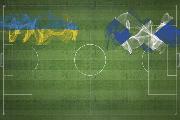 Rwanda vs Scotland Soccer Match, national colors, national flags, soccer field, football game, Competition concept, Copy space