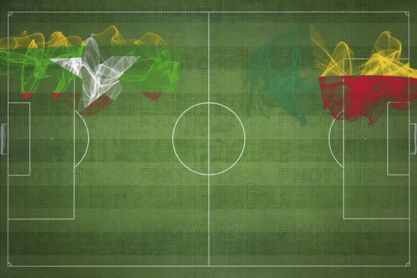 Myanmar vs Benin Soccer Match, national colors, national flags, soccer field, football game, Competition concept, Copy space