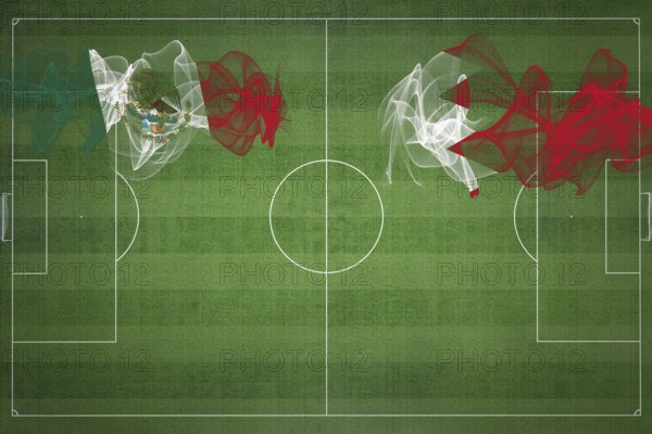 Mexico vs Bahrain Soccer Match, national colors, national flags, soccer field, football game, Competition concept, Copy space