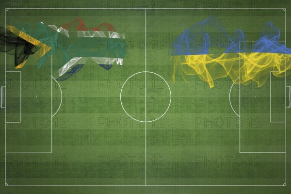 South Africa vs Ukraine Soccer Match, national colors, national flags, soccer field, football game, Competition concept, Copy space