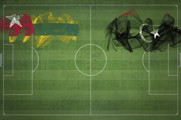 Togo vs Libya Soccer Match, national colors, national flags, soccer field, football game, Competition concept, Copy space