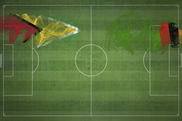 Guyana vs Zambia Soccer Match, national colors, national flags, soccer field, football game, Competition concept, Copy space