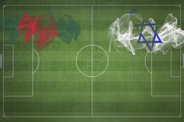 Bangladesh vs Israel Soccer Match, national colors, national flags, soccer field, football game, Competition concept, Copy space