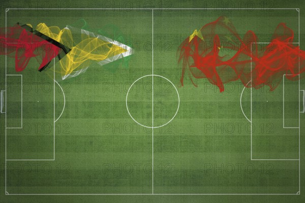 Guyana vs China Soccer Match, national colors, national flags, soccer field, football game, Competition concept, Copy space