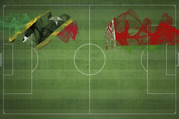 Saint Kitts and Nevis vs Belarus Soccer Match, national colors, national flags, soccer field, football game, Competition concept, Copy space