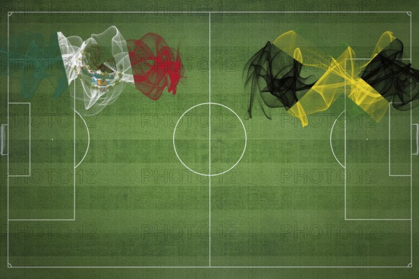 Mexico vs Jamaica Soccer Match, national colors, national flags, soccer field, football game, Competition concept, Copy space