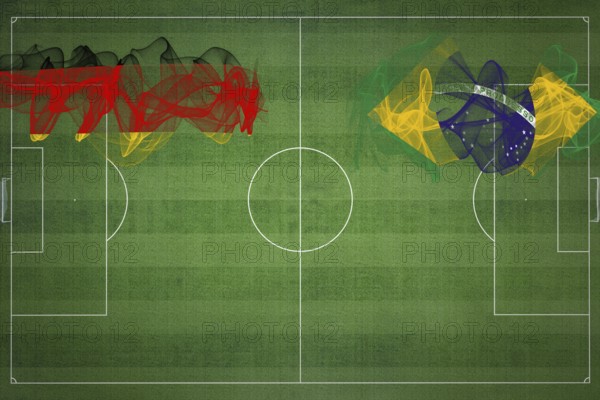 Germany vs Brazil Soccer Match, national colors, national flags, soccer field, football game, Competition concept, Copy space