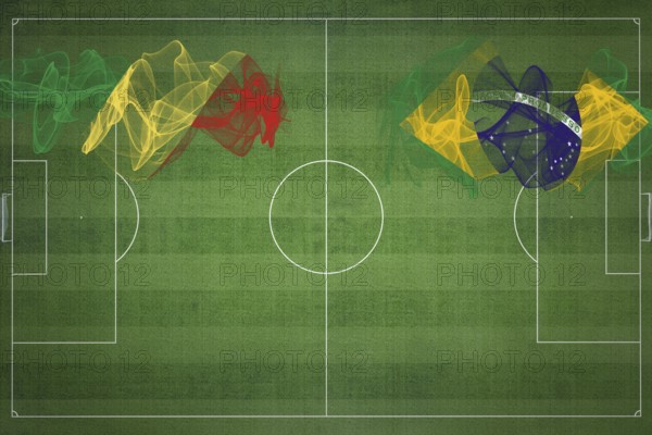 Republic of the Congo vs Brazil Soccer Match, national colors, national flags, soccer field, football game, Competition concept, Copy space