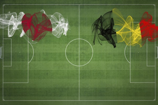 Japan vs Belgium Soccer Match, national colors, national flags, soccer field, football game, Competition concept, Copy space