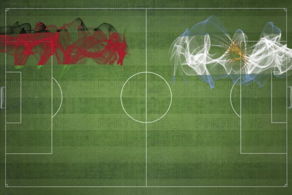 Malawi vs Argentina Soccer Match, national colors, national flags, soccer field, football game, Competition concept, Copy space