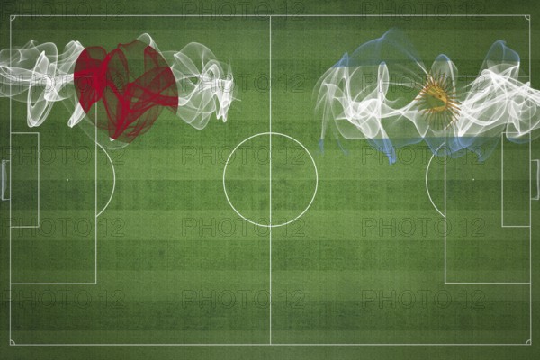 Japan vs Argentina Soccer Match, national colors, national flags, soccer field, football game, Competition concept, Copy space