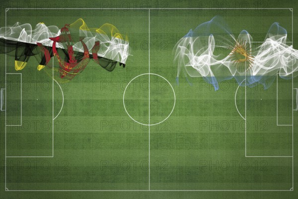 Brunei vs Argentina Soccer Match, national colors, national flags, soccer field, football game, Competition concept, Copy space