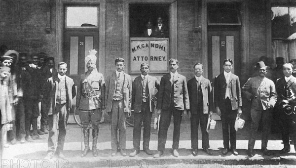 Gandhiji with his colleagues outside his office in Johannesburg, South Africa, Africa