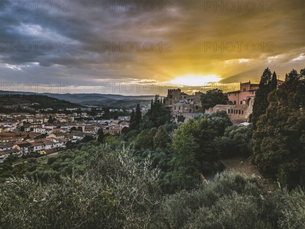 Sunset over the scenic old Tuscan town Certaldo Alto, Italy, Europe