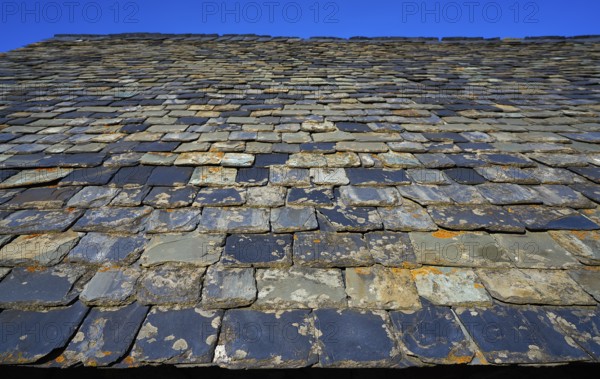 Slate moss roof tiles in Pyreenees of Spain