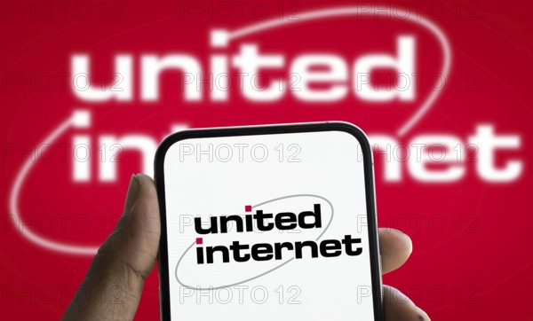 united internet logo is displayed on smartphone. United Internet AG is a global Internet services company