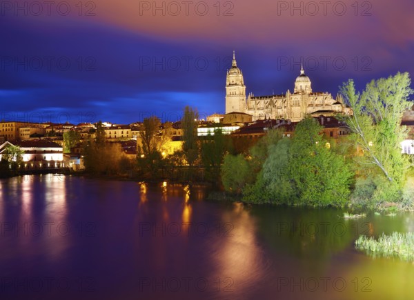Salamanca skyline sunset with Tormes river in Spain