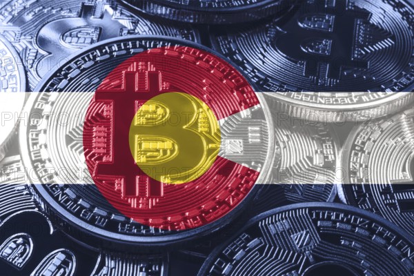 Colorado bitcoin flag, Colorado cryptocurrency concept background
