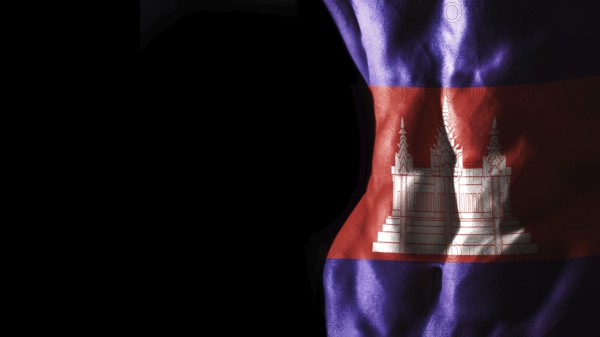 Cambodia flag on abs muscles national sport workout, bodybuilding concept, black background