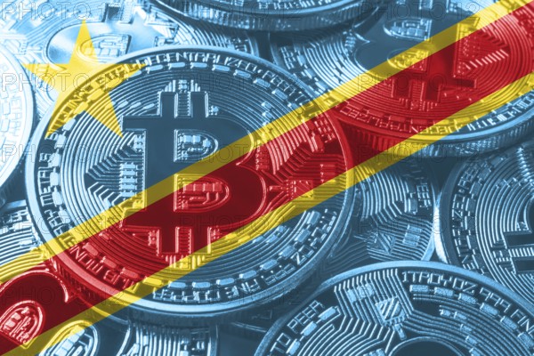 Democratic Republic of Congo bitcoin flag, national flag cryptocurrency concept black background