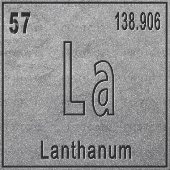 Lanthanum chemical element, Sign with atomic number and atomic weight, Periodic Table Element, silver background