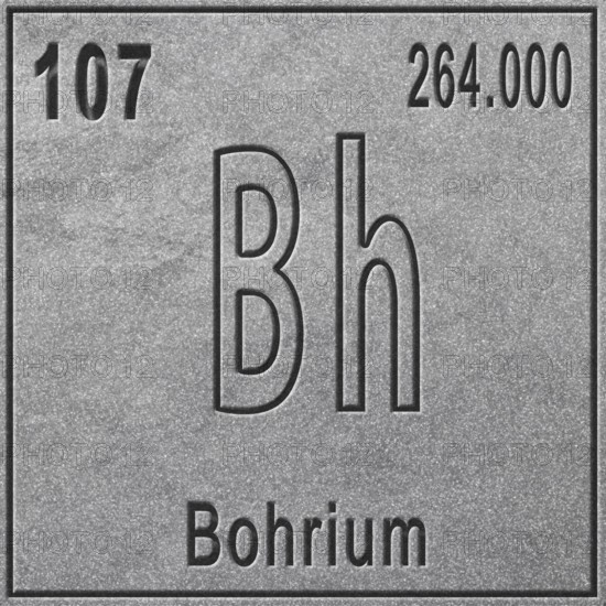 Bohrium chemical element, Sign with atomic number and atomic weight, Periodic Table Element, silver background