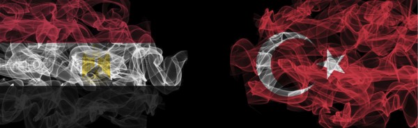 Flags of Egypt and Turkey on Black background, Egypt vs Turkey Smoke Flags