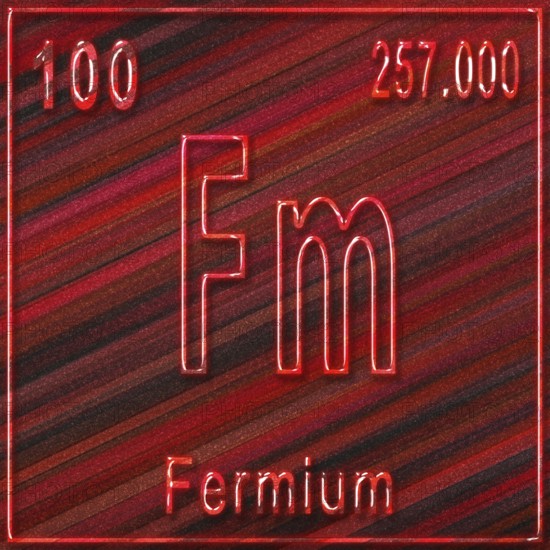 Fermium chemical element, Sign with atomic number and atomic weight, Periodic Table Element