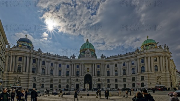 Hofburg Palace in Vienna under a partly cloudy sky and bright sun, Sisi Museum, Vienna, Austria, Europe