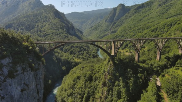Aerial view on Djurdjevica arch bridge over the Tara River in northern Montenegro