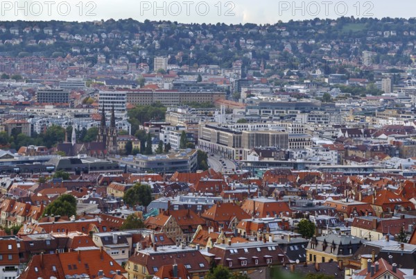 View of Stuttgart from Karlshohe hill, Germany, Europe